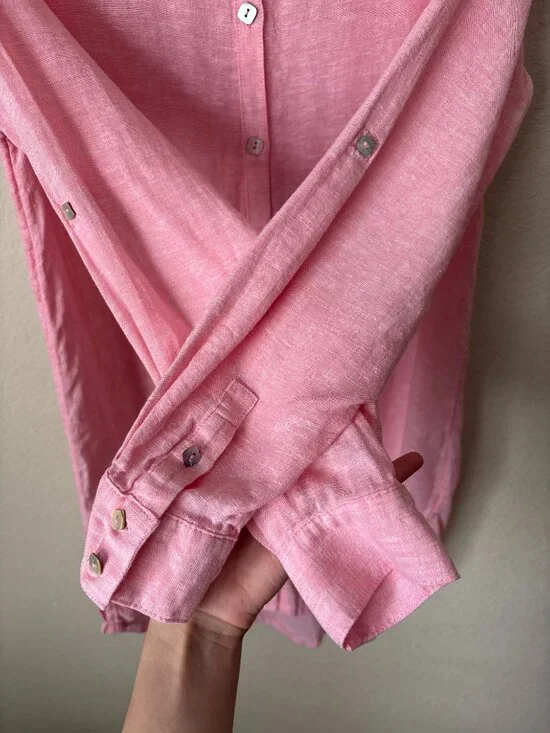 Tahari Linen Blend Lagenlook Beachy Button Down Longline Tunic Top - Picture 5 of 8